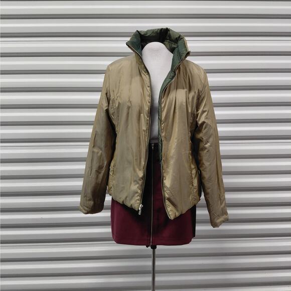 Michael Kors Womens Down Puffer Jacket Medium Green Reversible Quilted Packable - Picture 9 of 15